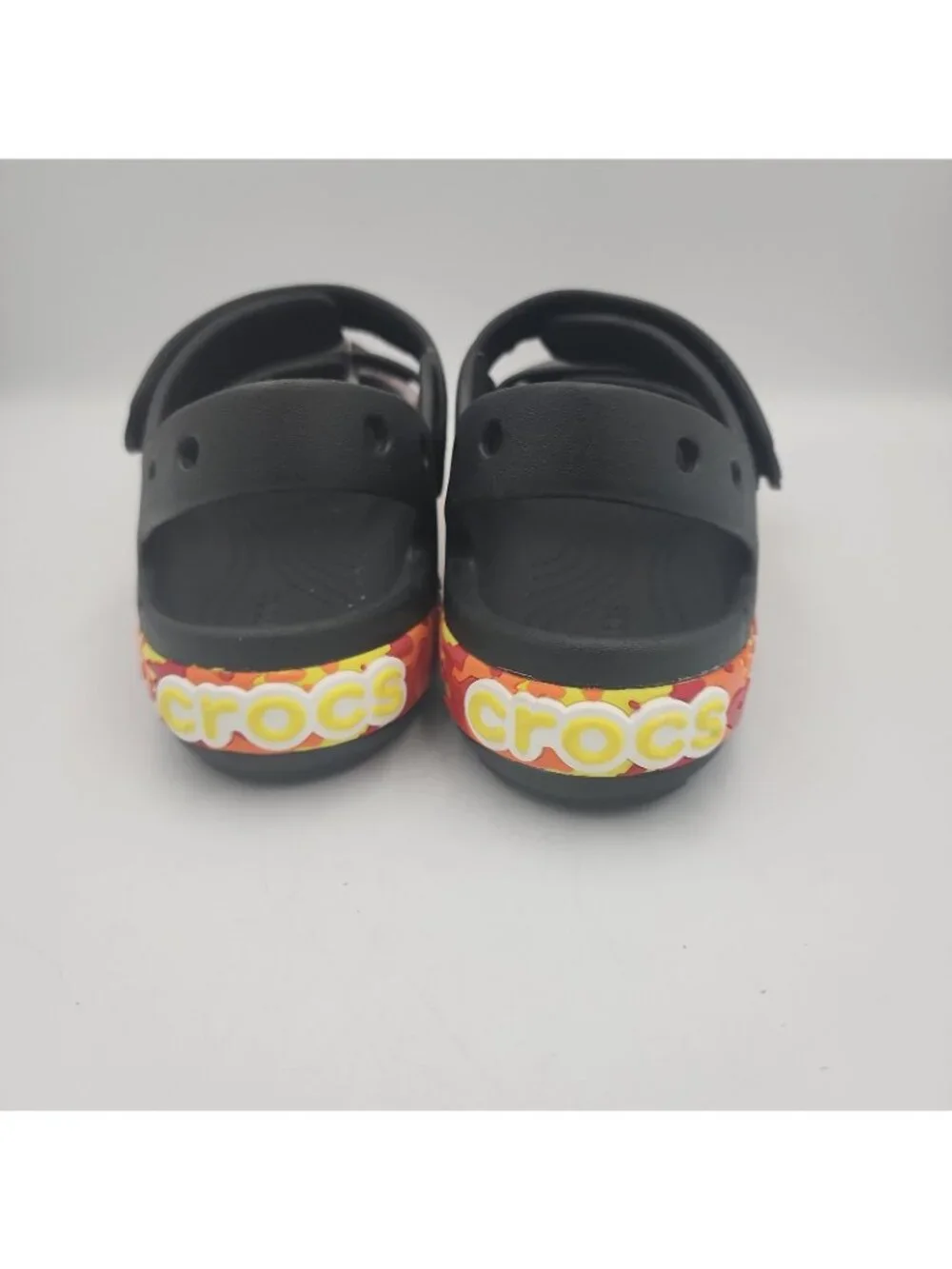 NWT Crocs Crocband Cruiser Flames Kids Hook & Loop Sandals J3 Black Shoes Size 3
